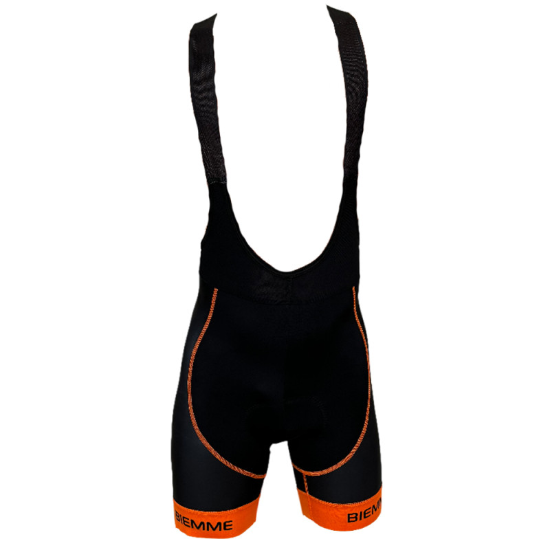 Photo Cuissard vélo court homme Biemme avec bretelles orange fluo XXXXL