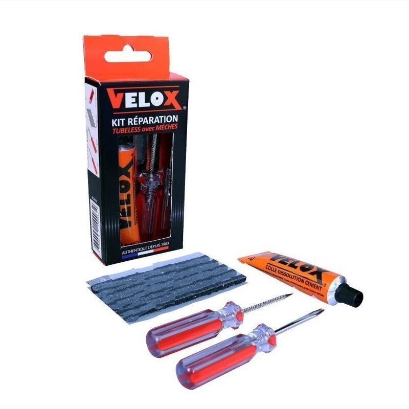 Kit Reparation pneu 3 meches + colle + 2 outils