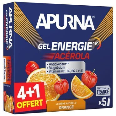 Doos met 4 energiegels + 1 gratis - Apurna Energiegels Sinaasappel Acerola