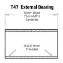 Boîtier de pédalier Praxis Route T47 filteté avec bords Shimano Boîtier de pédalier Praxis Route T47 filteté avec bords Shimano