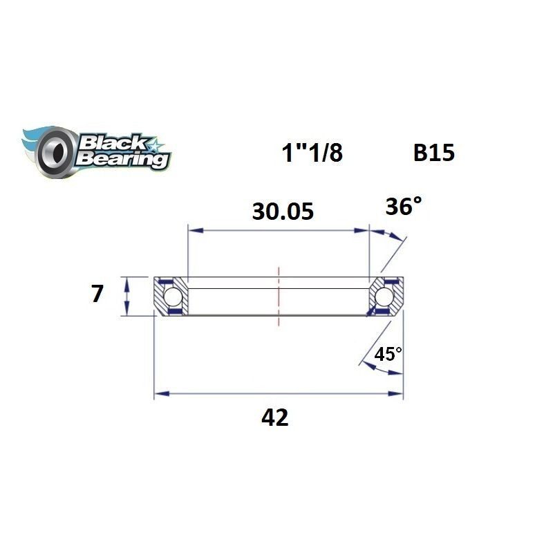 Roulement de direction Black Bearing B15 1"1/8 30.05x42x7 mm 36x45°