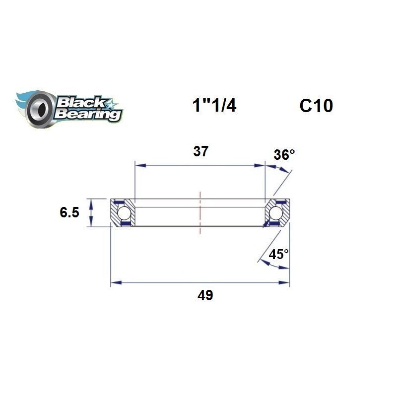 Roulement de direction BlackBearing C10 1"1/4 37x49x6.5 mm 36x45°