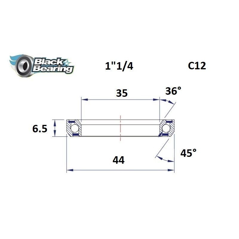 Roulement de direction BlackBearing C12 1"1/4 35x44x6.5 mm 36x45°