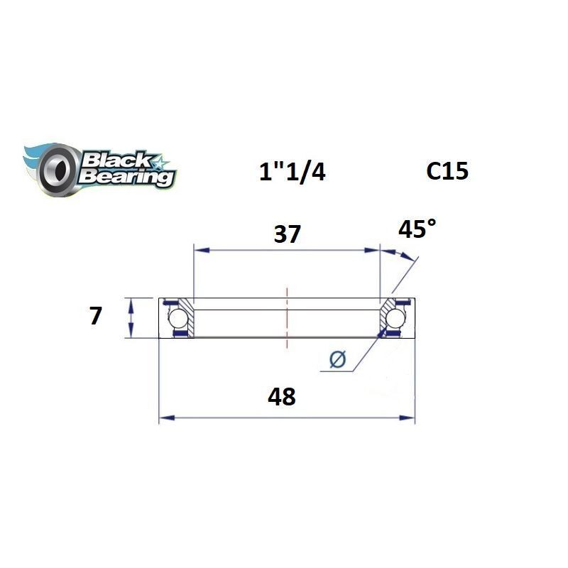 Roulement de direction BlackBearing C15 1"1/4 37x48x7 mm 45x90°