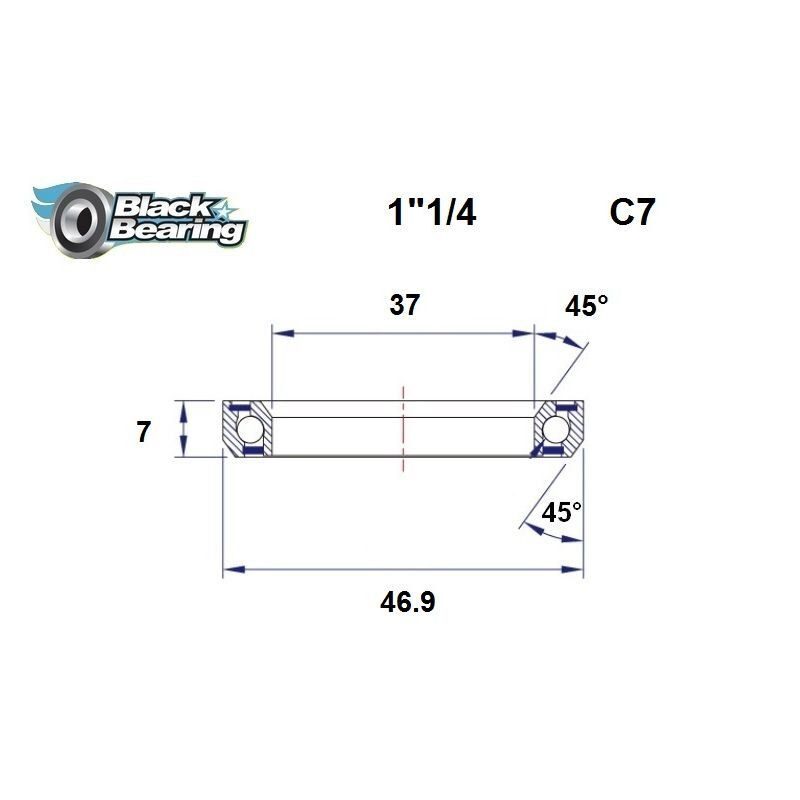 Roulement de direction BlackBearing C7 1"1/4 37x46.9x7 mm 45x45°