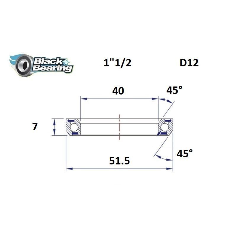 Roulement de direction BlackBearing D12 1"1/2 40x51.5x7 mm 45x45°