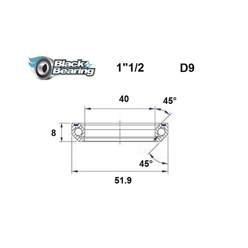 BlackBearing D9 1"1/2 40x51,9x8 mm 45x45° stuurlager