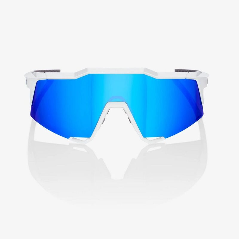Lunettes vélo 100% Speedcraft Matte White HiPER Blue Multilayer Mirror Lens