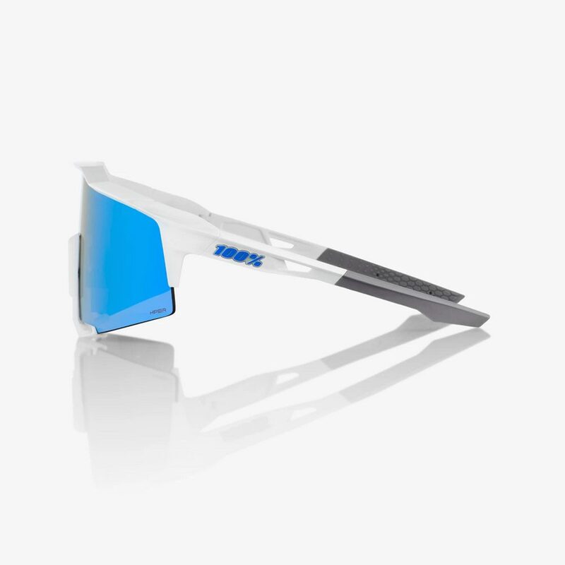 Lunettes vélo 100% Speedcraft Matte White HiPER Blue Multilayer Mirror Lens