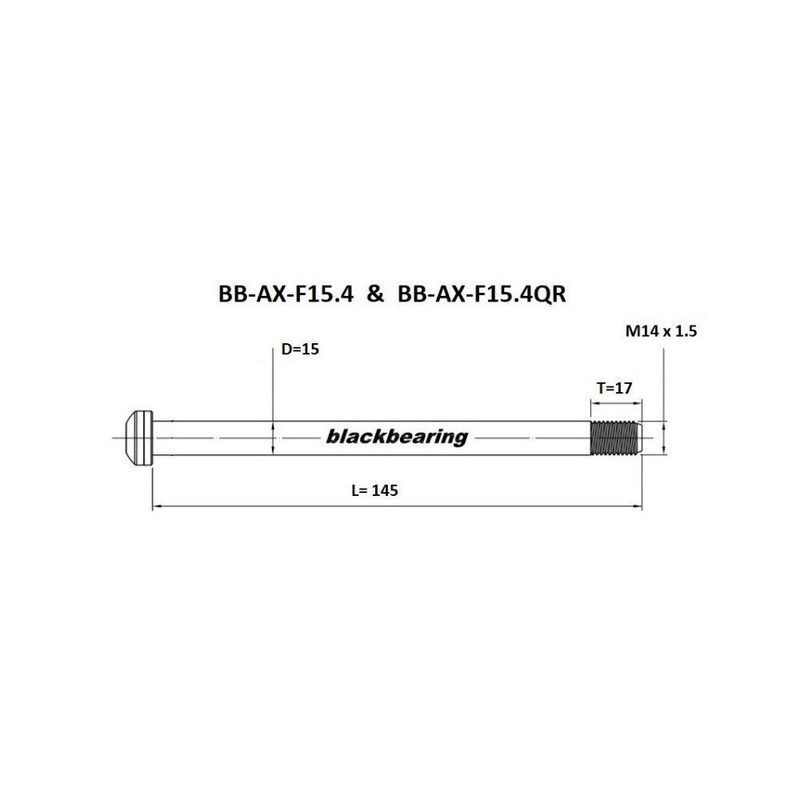 Axe de roue avant Black Bearing 15 mm - 145mm - M14x1,5 - 17 mm - compatible FOX