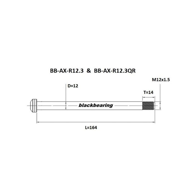 Axe de roue arrière BlackBearing 12 mm - 164 - M12x1,5 - 14 mm - Compatible Shimano