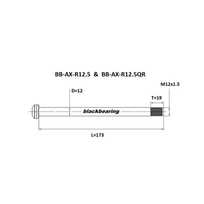 Axe de roue arrière BlackBearing 12 mm - 173 mm - M12x1,5 - 19 mm
