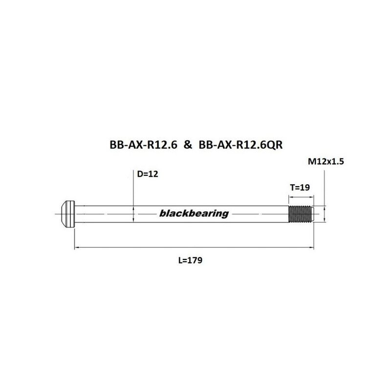 Achterwielas BlackBearing 12 mm - 179 mm - M12x1,5 – 19 mm