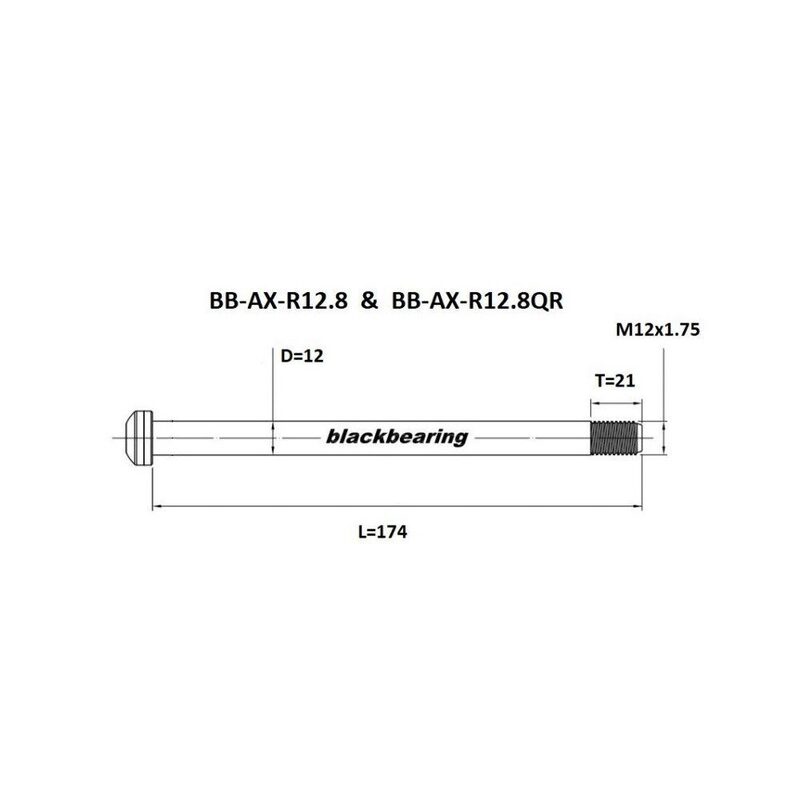 Axe de roue arrière BlackBearing 12 mm - 174 mm - M12x1,75 - 21 mm