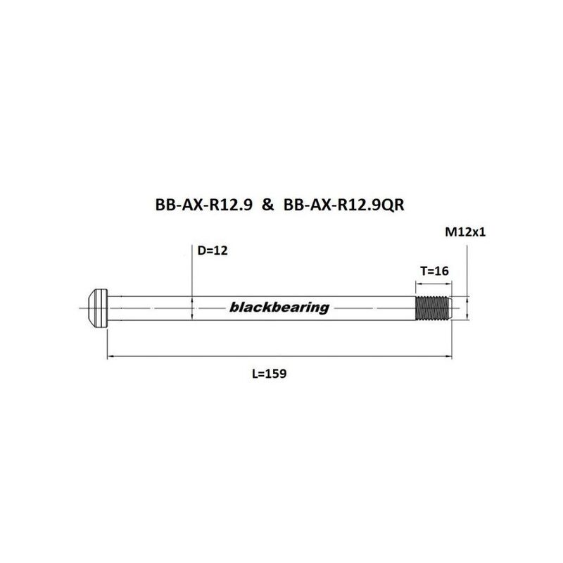 Axe de roue arrière BlackBearing 12 mm - 159 mm - M12x1 - 16 mm