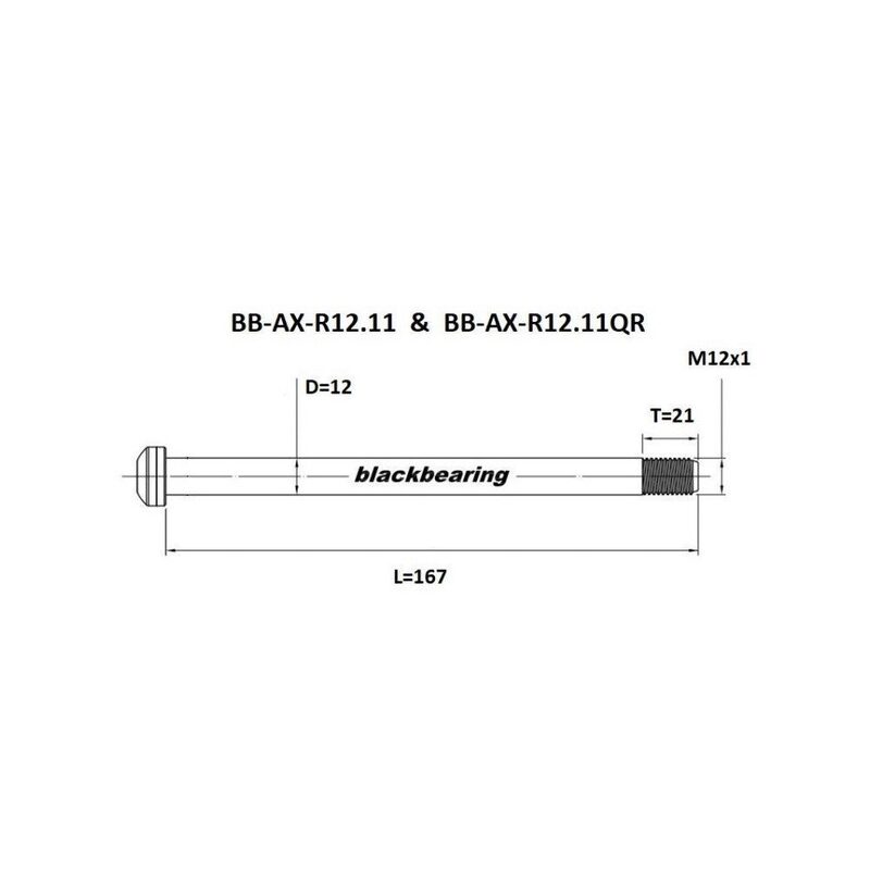 Axe de roue arrière BlackBearing 12 mm - 167 - M12x1 - 21 mm