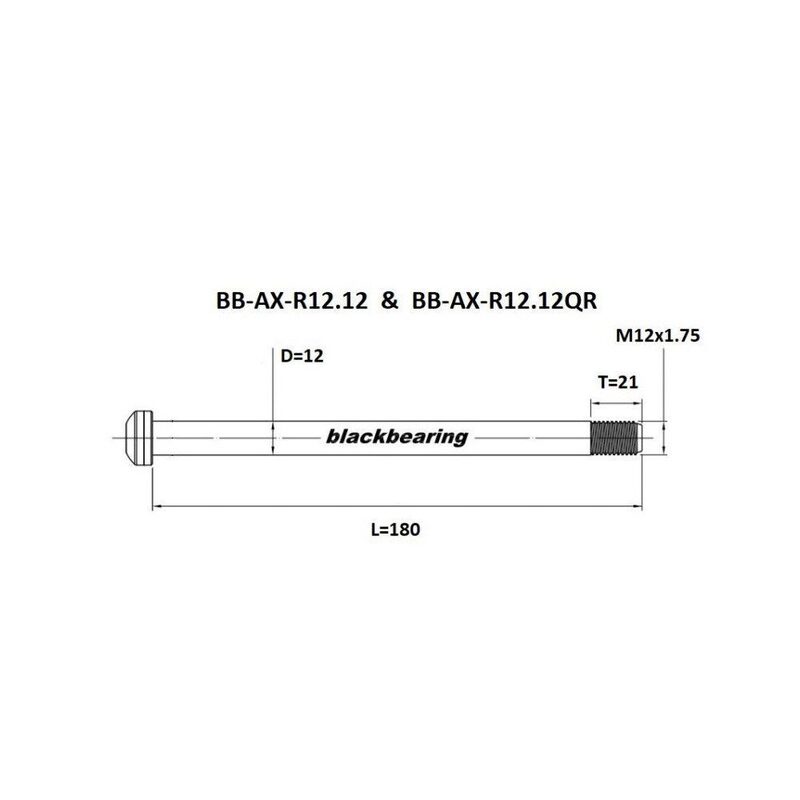 Axe de roue arrière BlackBearing 12 mm - 180 mm - M12x1,75 - 21 mm