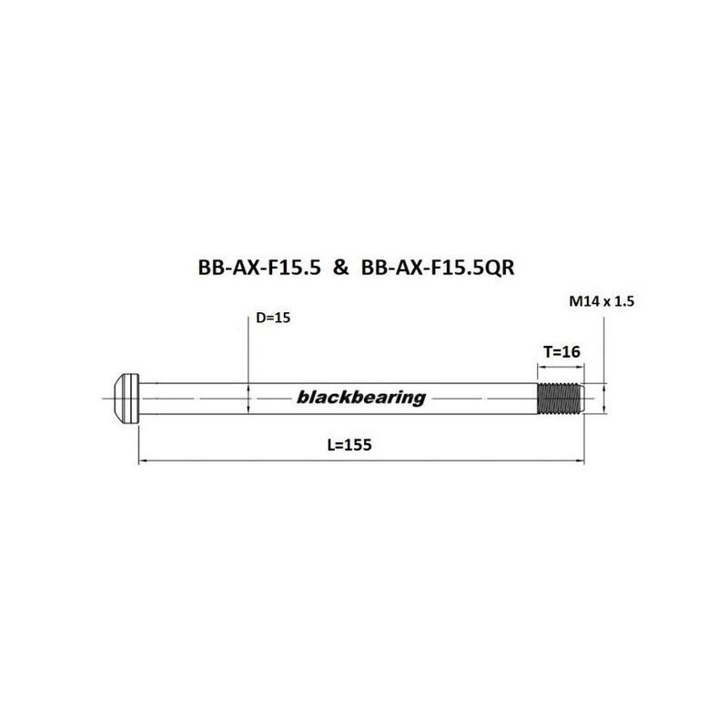 Axe de roue avant BlackBearing FOX - 15 mm - 155 mm - M14x1,5 - 16 mm