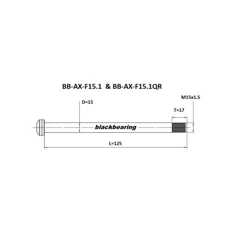 Axe de roue avant BlackBearing 15 mm - 125 mm - M15x1,5 - 17 mm