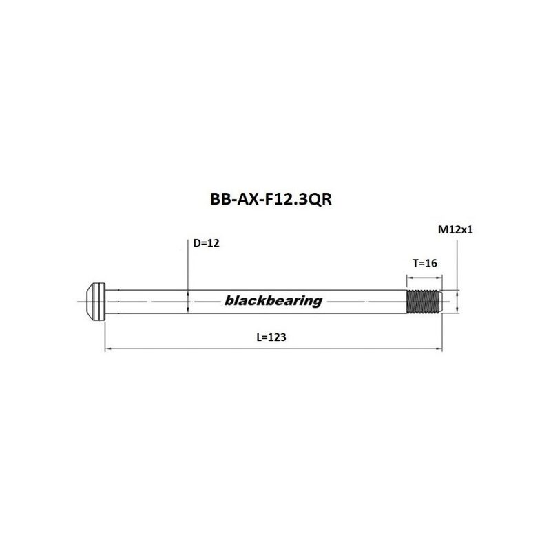 Axe de roue avant BlackBearing - 12 mm – 123 mm – M12x1 – 16 mm QR