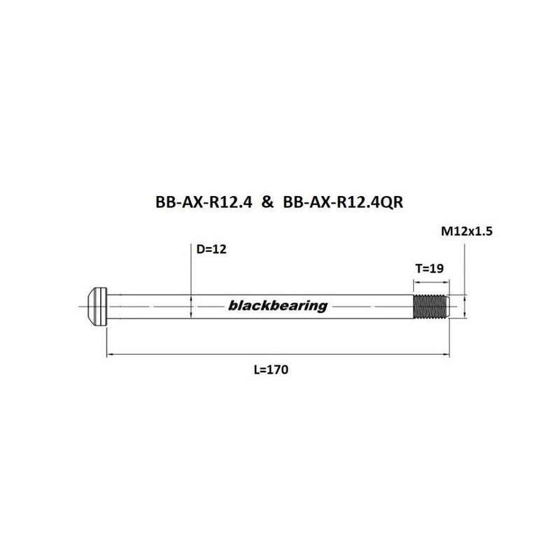 Axe de roue arrière BlackBearing - 12 mm - 170 mm - M12x1,5 - 19 mm QR