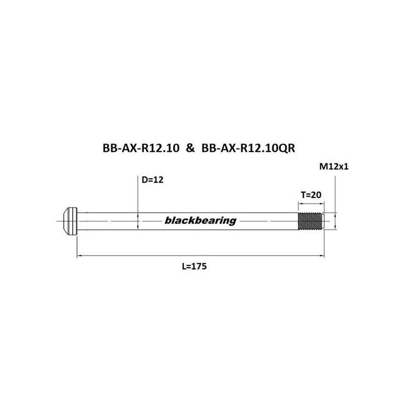 Axe de roue arrière BlackBearing - 12 mm - 175 mm - M12x1 – 20 mm QR
