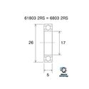 Roulement VTT tout suspendu BlackBearing MAX 6803-2RS 17x26x5 mm acier