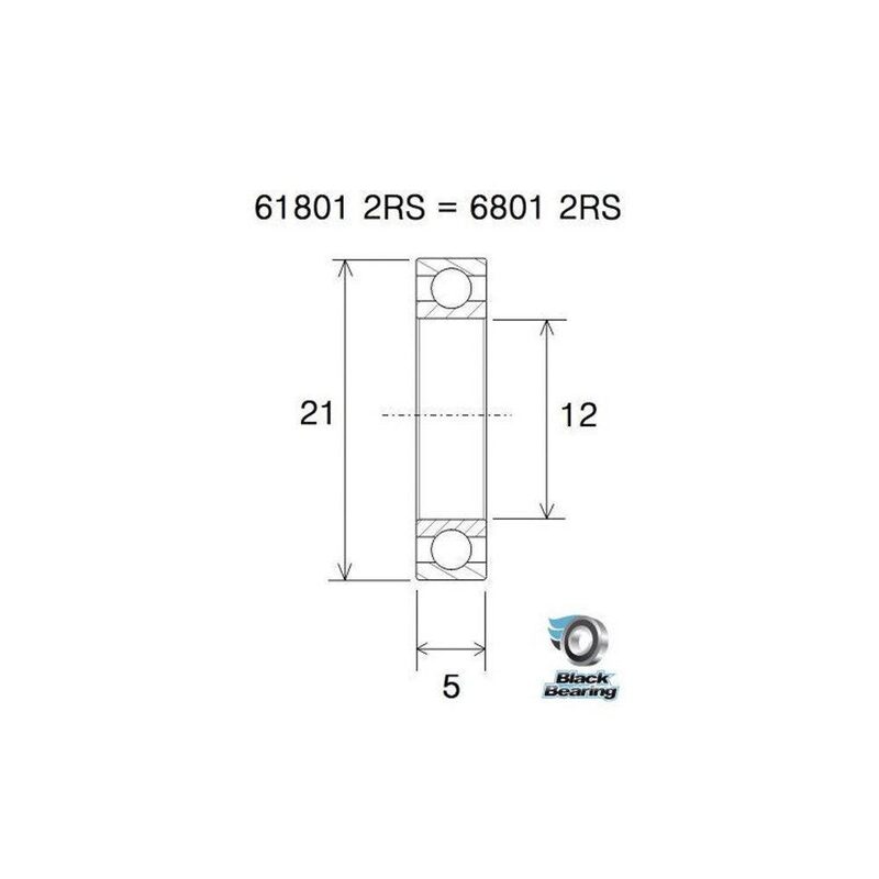 Roulement BlackBearing Céramique 6801-2RS 12x21x5 mm