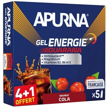 Boîte de 4 gels énergétiques + 1 gratuit - Apurna Gel Energie Cola Guarana