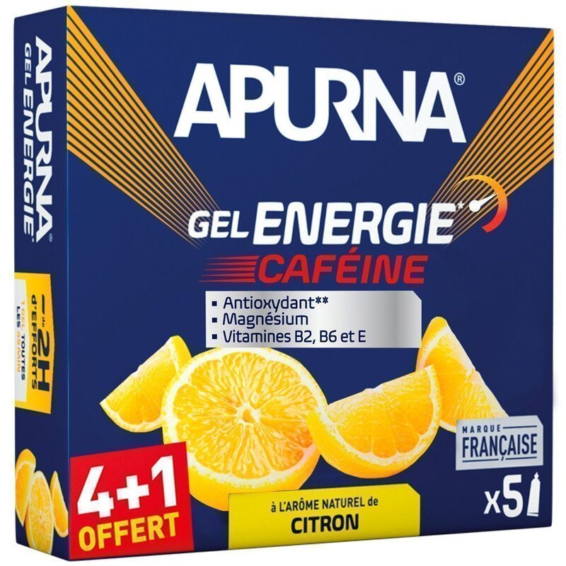 Boîte de 4 gels énergétiques + 1 gratuit - Apurna Gel Energie Citron Caféine