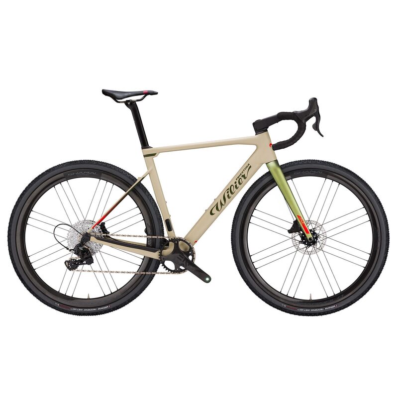 Vélo route et gravel Wilier Rave SLR Force AXS Wide 12v roues Trimax Sand 2022