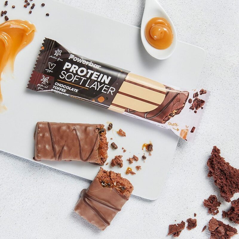 Barre récupération PowerBar Protein Soft Layer Chocolate Toffee Brownie 40g