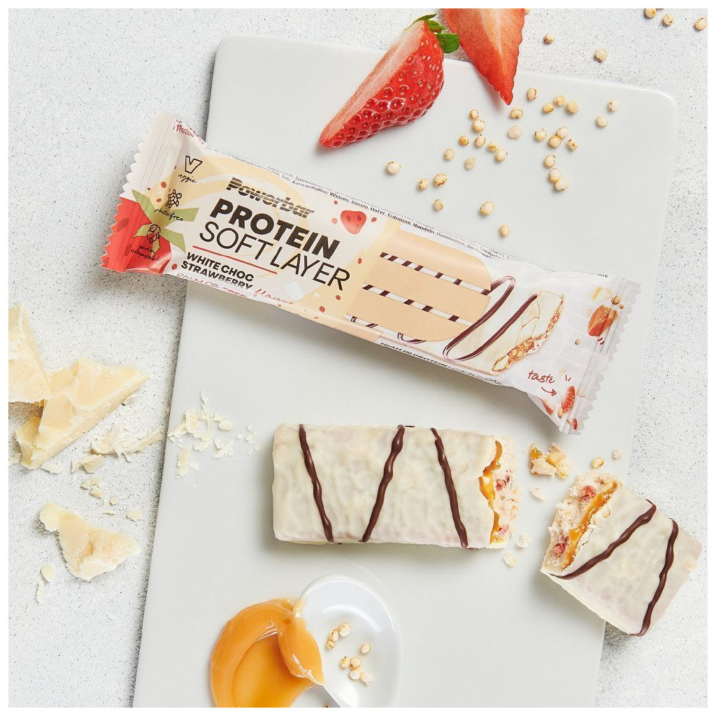 Barra de recuperação PowerBar Protein Soft Layer White Choc Strawberry 40 g
