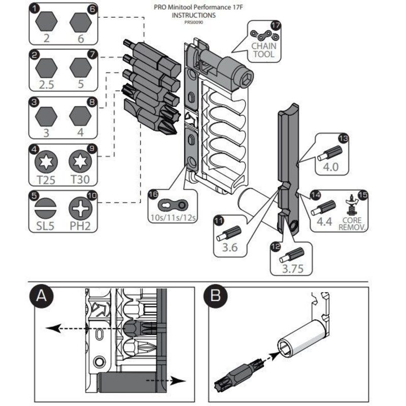 Mini-outil vélo 17 fonctions PRO Performance PRTL0132